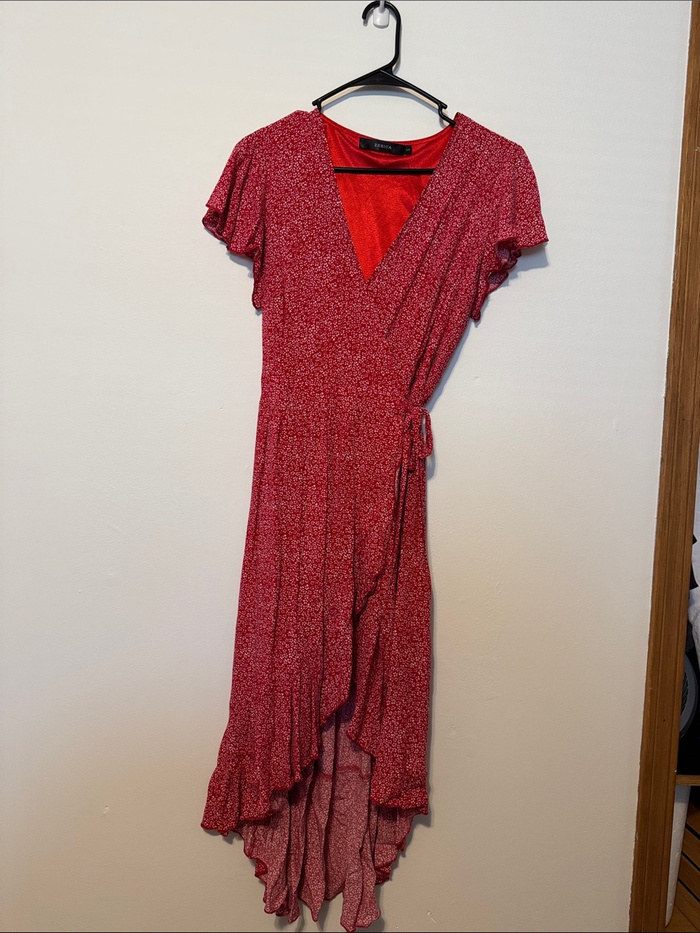 Women's Red Floral Wrap Midi Dress